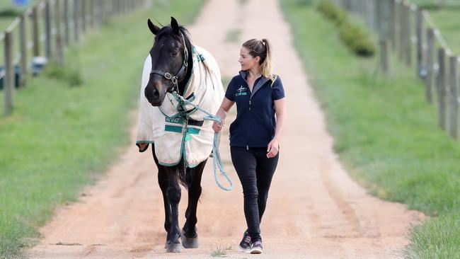 Payne walks Little Mannix through her Ballarat property. Picture: Micheal Klein