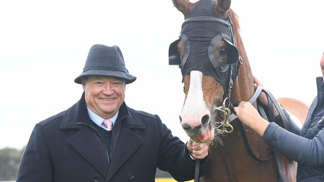 Tony McEvoy with Batrana  after winning  the Olive Interior Styling F&M BM64 Hcp at Sportsbet-Ballarat Racecourse on October 26, 2023 in Ballarat, Australia. (Photo by Pat Scala/Racing Photos via Getty Images)