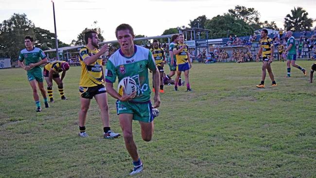 IN FORM: Brahmans player Byron Taylor was named 'Man of the Match' in the team's win against Moranbah Miners on the weekend, he is pictured here scoring at the Sam Faust Memorial match last year. Picture: Jacob Wilson