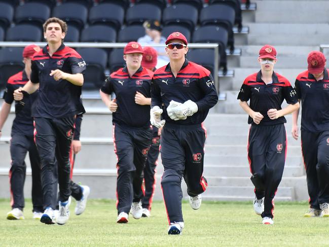 Terrace coming onto the fieldGPS First XI cricket between Terrace and Ipswich Grammar SchoolSaturday February 1, 2025. Picture, John Gass