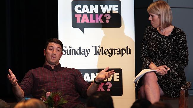 NRL State of Mind ambassador Nathan Hindmarsh at the Can We Talk forum with Sunday Telegraph deputy editor Claire Harvey, Picture: John Fotiadis