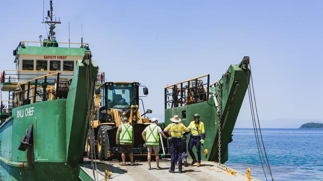 Machinery unloaded on to the island.