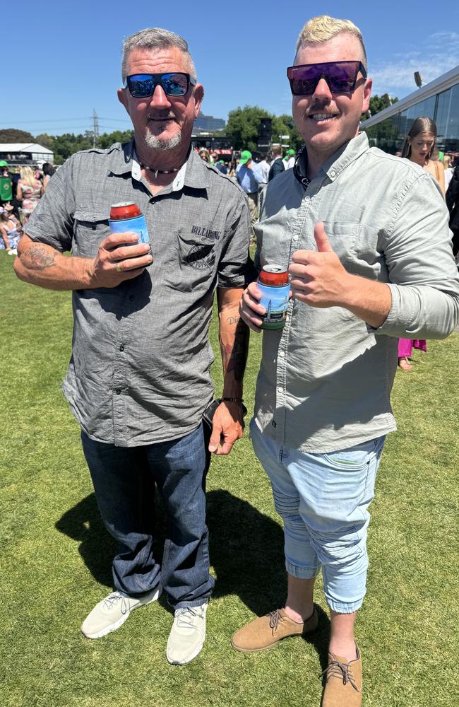 Mark and Brad Bellamy at the Melbourne Cup at Flemington Racecourse on November 5, 2024. Picture: Phillippa Butt