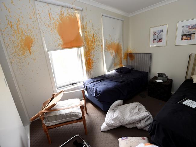 The orange marks on the walls and blinds is from the pepper spray police used. Picture: Nicole Garmston