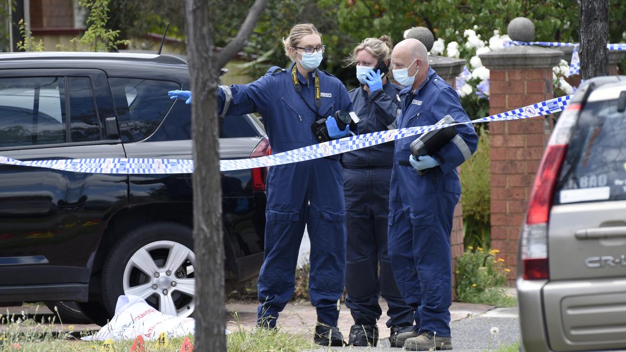 Police at the scene in Campbellfield where Mahmoud Karam was shot. Picture: Andrew Henshaw