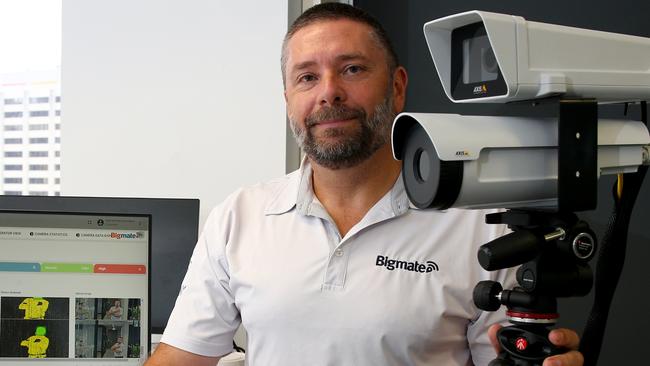 Brett Orr from BigMate with the company’s thermal scanner that can detect staff temperatures and tell if they are unwell. Picture: David Clark