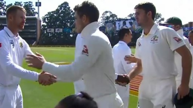 The Australians and South Africans shared beers after the end of play.
