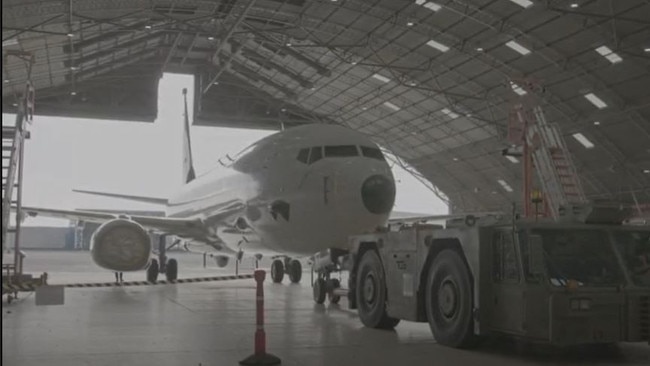 One of the P-8 Poseidon aircraft entering a hangar. Picture: Supplied