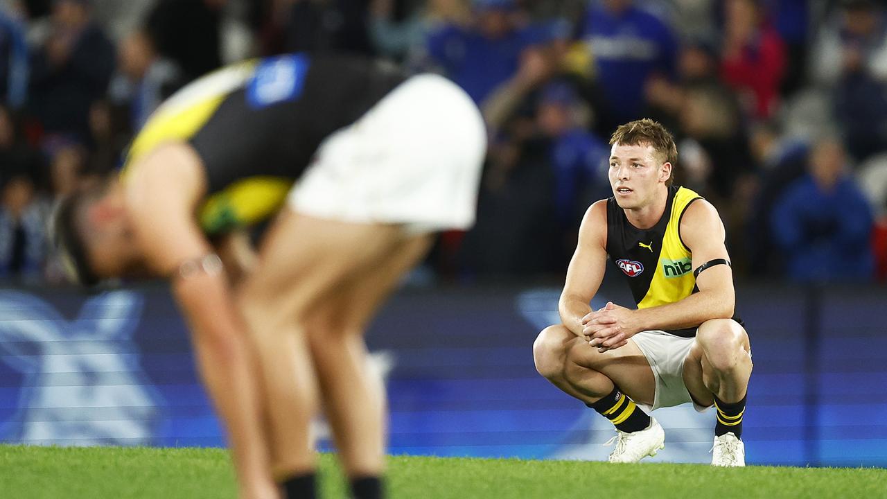 Jake Aarts reflects on another close loss for the Tigers. Picture: Daniel Pockett/Getty Images