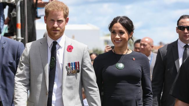 Harry and Meghan arriving at Te Papaiouru Marae in Rotorua on October 31, 2018. Picture: David Rowland/POOL/AFP