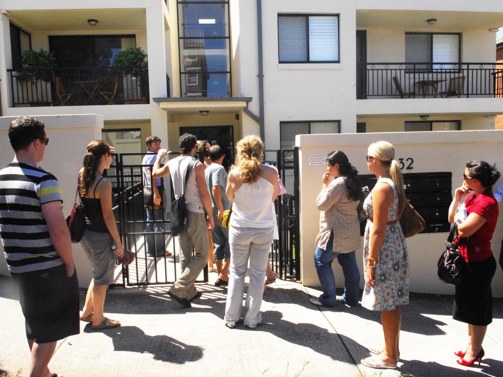 Dozens of people line up to view a one-bedroom apartment in Clovelly. Picture: Supplied