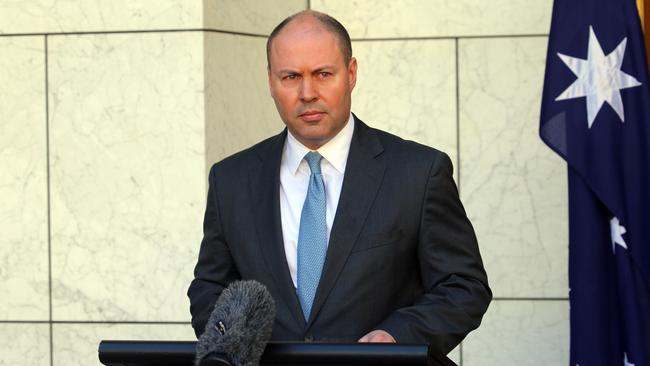 Treasurer Josh Frydenberg during a press conference at Parliament House in Canberra this week. Picture: NewsWire/Gary Ramage