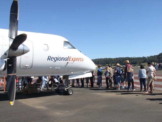 UP IN THE AIR: At the 2017 Lismore Aviation Expo, hundreds of people queued up to see the inside of a REX Airline s SAAB 340.