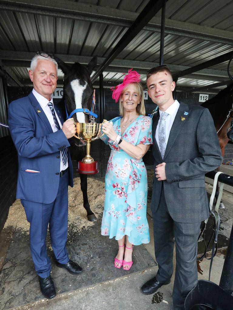 Onesmoothoperator and owners Patrick, Andrea and Kieron Boyle. Geelong Cup connections. Picture: Alan Barber