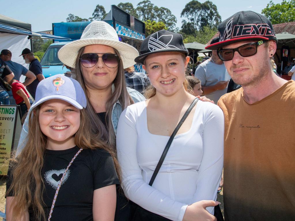 (From left) Sophia, Dominique, Jessica and Jachin Clemow at the Murphys Creek Chilli and Craft carnival. Sunday, September 22, 2024. Picture: Nev Madsen