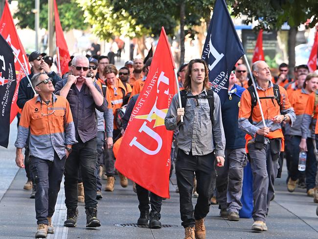 The Electrical trade Union marching from Queens street to North QuayThursday August 22, 2024. Picture John Gass