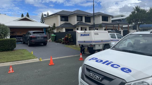 Scene of the home invasion at Helensvale during which a Maserati was stolen and a Porsche damaged. Picture: Lea Emery