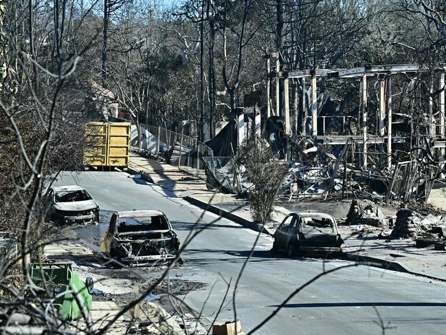 Cars and buildings destroyed by the Palisades Fire are seen in the Pacific Palisades neighbourhood of Los Angeles. Picture: AFP