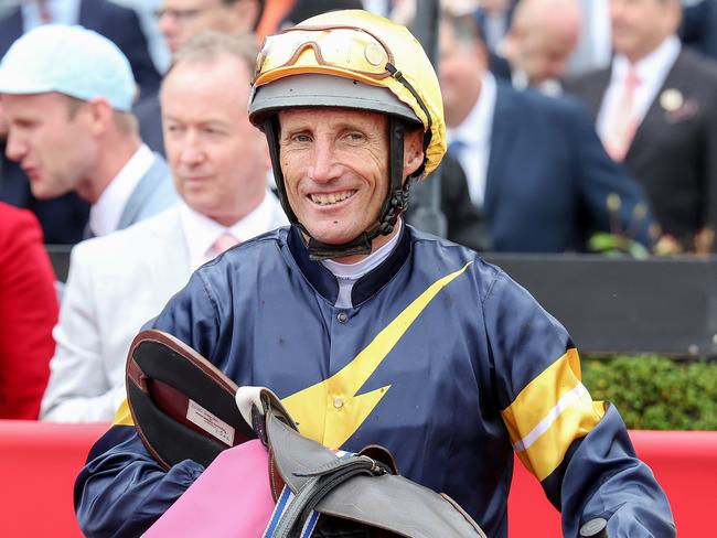 Damien Oliver after winning the Inglis Banner at Moonee Valley Racecourse on October 22, 2022 in Moonee Ponds, Australia. (Photo by George Sal/Racing Photos via Getty Images)