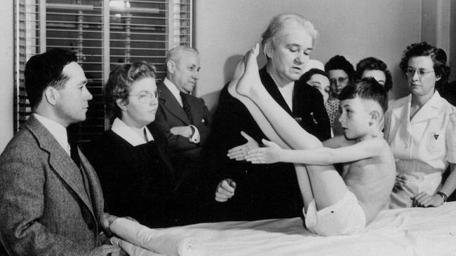 Sister Kenny demonstrates her polio treatment to US doctors in 1943. Picture: NWN Library