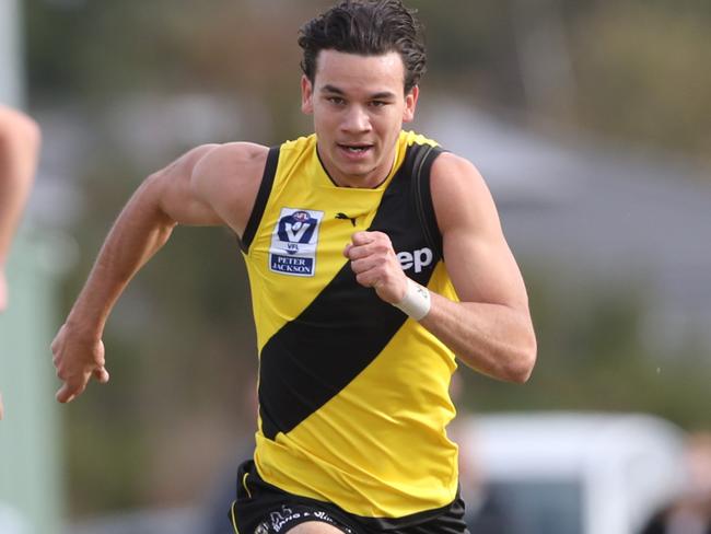 Richmond forward Daniel Rioli makes his return to the VFL during the Tigers'€™ Round 7 clash against Sandringham. Saturday, May 19, 2018. Rioli hasn't played since breaking his foot during the Richmond Tigers'€™ AFL grand final victory over the Adelaide Crows in September 2017. (AAP Image/David Crosling) NO ARCHIVING,