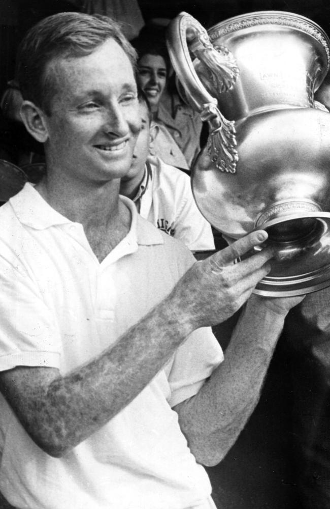 09/09/2009: 09/09/2009: Aust tennis player Rod Laver with trophy upon winning the U.S. National Men's singles final. 10 Sept 1962. Laver defeated fellow countryman Roy Emerson 6-2, 6-4, 5-7, 6-4.