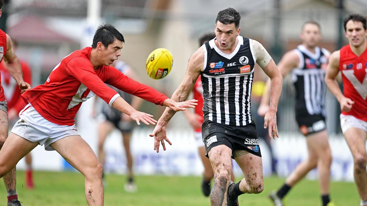 Tom Rockliff in action for the Port Adelaide Magpies on Saturday. Picture: Tom Huntley