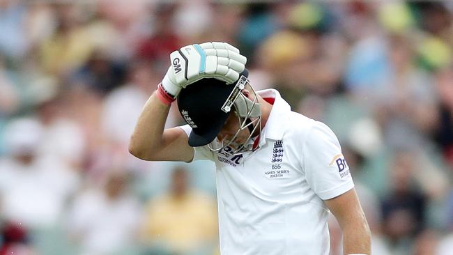 8.12.2013 – Ashes 2nd Test, Australia v England, Adelaide Oval – Day 4. Joe Root leaves the ground after being dismissed. pic Calum Robertson