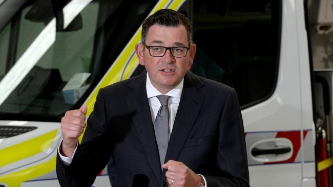 Victorian Premier Daniel Andrews at North Melbourne Ambulance station making an announcement of increased mental health support. Picture: NCA NewsWire / Andrew Henshaw