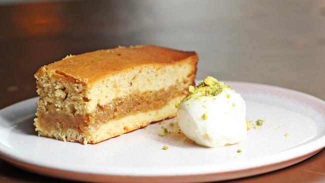 The pistachio cake is a perfect way to end a meal at Oddfellows. Picture: ZAK SIMMONDS