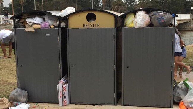 Overflowing bins on the northern beaches.