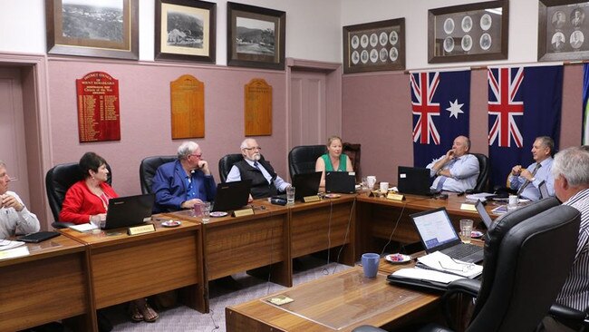 A meeting of the Mt Remarkable District Council in October, 2019, with Jessie White and Wayne Hart to the left and right of Mayor Phillip Heaslip. Picture: Mt Remarkable Distrcit Council