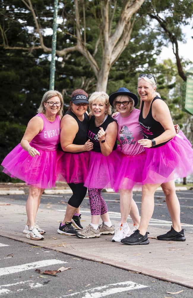 Team Fernwood members (from left) Candice Cristaldi, Lenice Jahnke, Leanne Gillam, Wendy Horne and Amanda Duquemin at Peak2Park, Sunday, March 3, 2024. Picture: Kevin Farmer