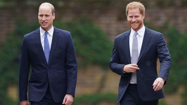 Prince William and brother Prince Harry in London in mid-2021. A spokesman for the Sussexes has said that during that 2021 visit to Britain, Harry’s security ‘was compromised due to the absence of police protection, while leaving a charity event’. Picture: WPA Pool/Getty Images