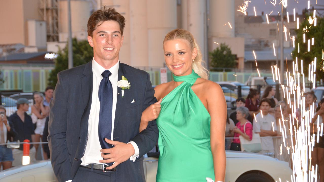 Toowoomba school formals. At the 2023 St Ursula's College formal is graduate Gabriella Siebenhausen with her partner. Picture: Rhylea Millar