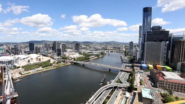 Views from the public Sky Deck level of the Queen’s Wharf development. Picture: Steve Pohlner