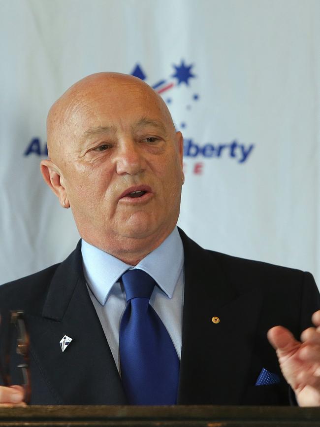 Angry Anderson speaking at his campaign launch in Northbridge. Photo: Adam Ward