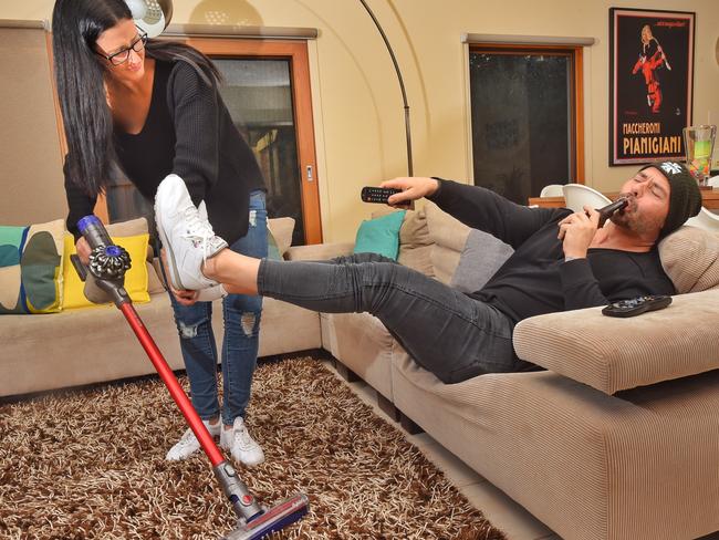 Ned Di Genova’s pregnant wife Kelli does majority of the family’s housework. Picture: Tony Gough