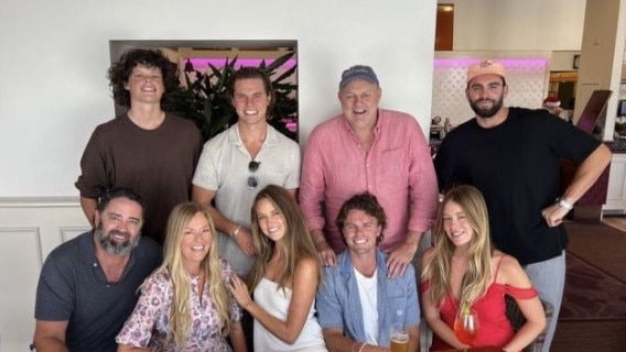 Billy Brownless and Garry Lyon spend Christmas 2022 together with Nicky, Lucy, Ruby, Oscar and Max Brownless, Paddy McCartin and Josh Wallis. Picture: Supplied/Instagram