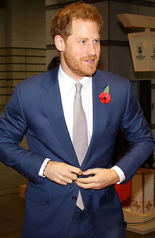 Prince Harry, Duke of Sussex arrives at the stadium prior to the Rugby World Cup 2019 Final between England and South Africa. Picture: Getty