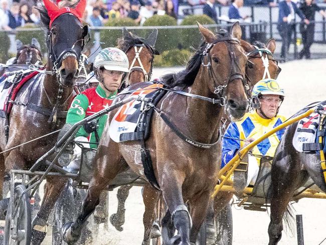 Just Believe winning Inter Dominion Trotting Championship Grand Final at Melton, driver Greg Sugars, December 10, 2022. Picture: Stuart McCormick