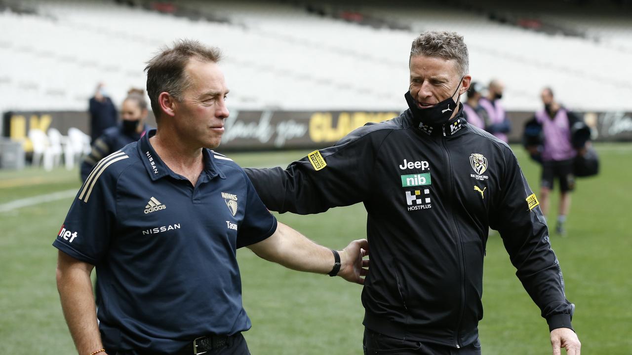 Damien Hardwick and Alastair Clarkson are among the eight coaching prominent coaching figures who have shaped McRae. Picture: Darrian Traynor/Getty Images