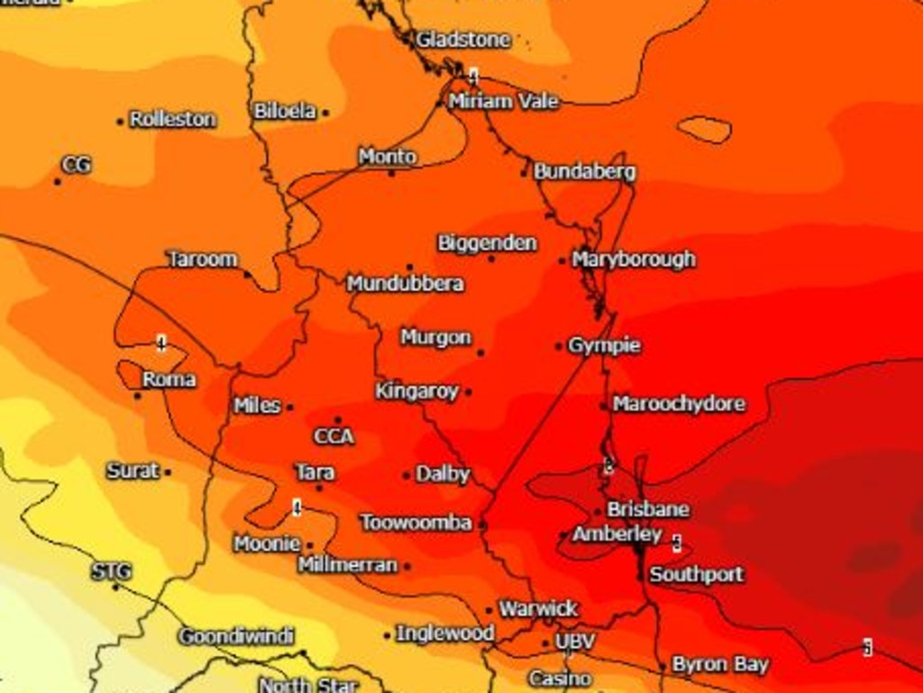 Predicted temperatures for Queensland amid heatwave warnings. Picture: www.weatherwatch.net.au