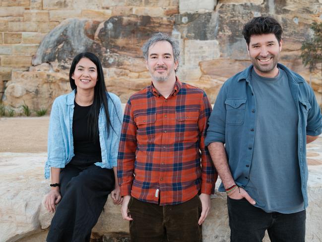 Leonardo.AI founder JJ Fiasson (centre) with Canva co-founders Cliff Obrecht and Melanie Perkins.