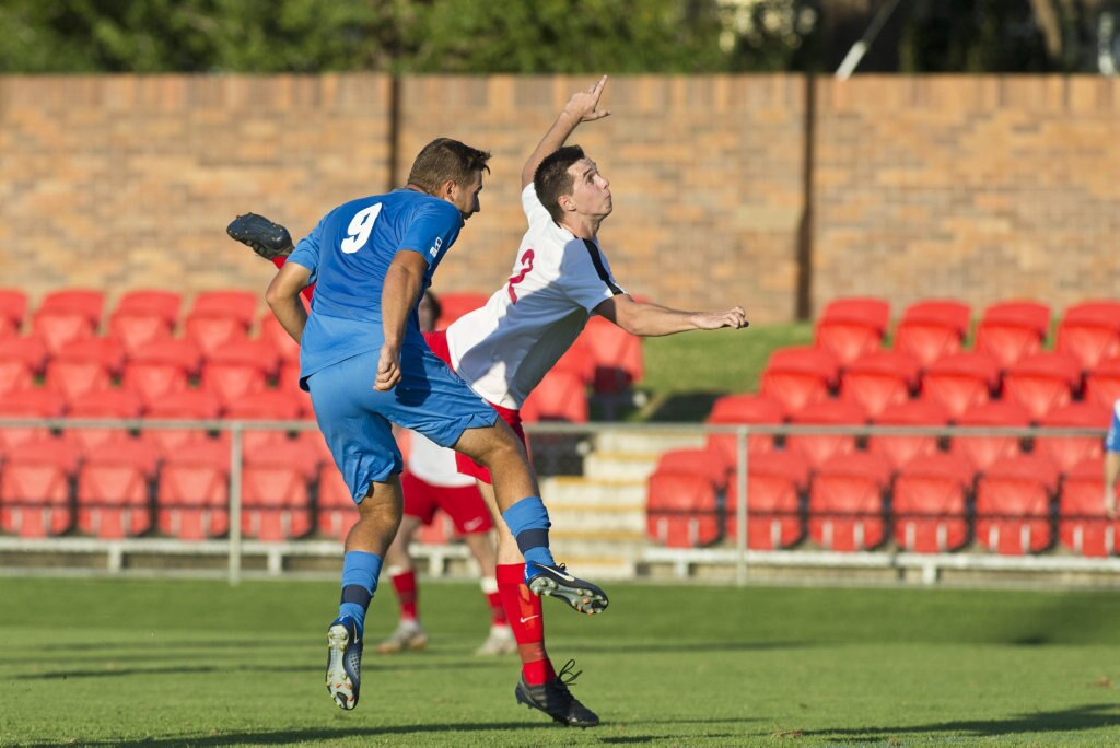 Anthony Grant for South West Queensland Thunder against Redlands United in NPL Queensland men round eight football at Clive Berghofer Stadium, Saturday, March 23, 2019. Picture: Kevin Farmer