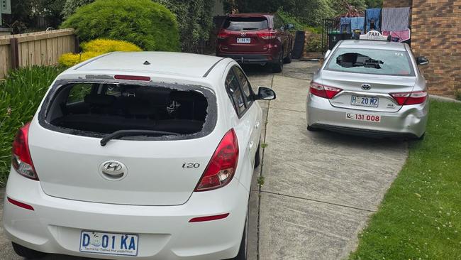 The three cars damaged at the Lenah Valley property. Picture: supplied