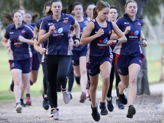 SA Scorpions cricketer Emma de Broughe looks at her watch during the 2km time trial on day one of the side’s pre-season training. Picture: Sarah Reed