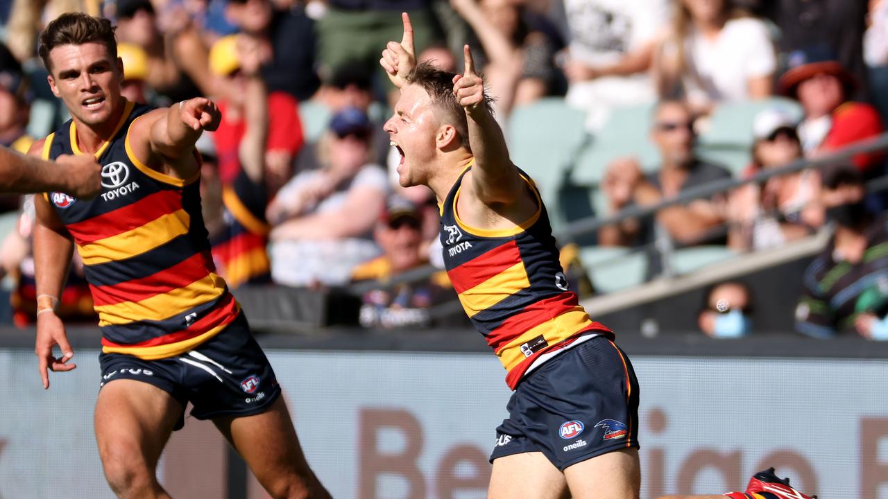 Rowe celebrating at Adelaide Oval. (Photo by James Elsby/AFL Photos via Getty Images)