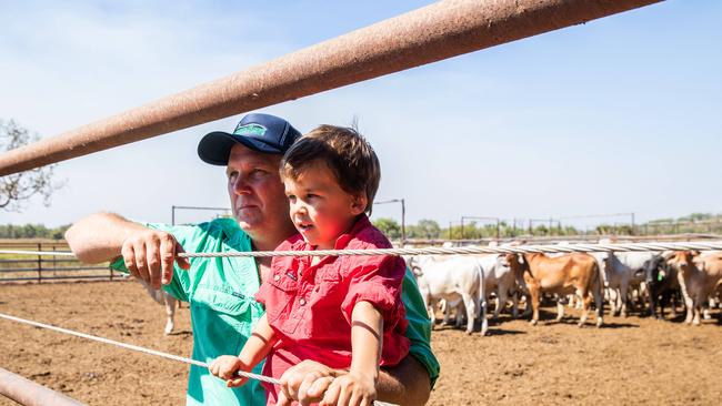 Hamish Brett with son Stirling. The family-owned Brett Cattle Company was the lead claimant in the class action against the federal government. Picture by Helen Orr