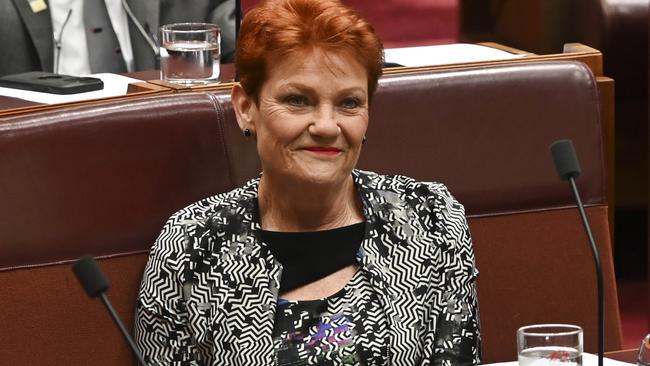 CANBERRA, AUSTRALIA, NewsWire Photos. NOVEMBER 8, 2023: Senator Pauline Hanson during Question Time in the Senate at Parliament House in Canberra. Picture: NCA NewsWire / Martin Ollman